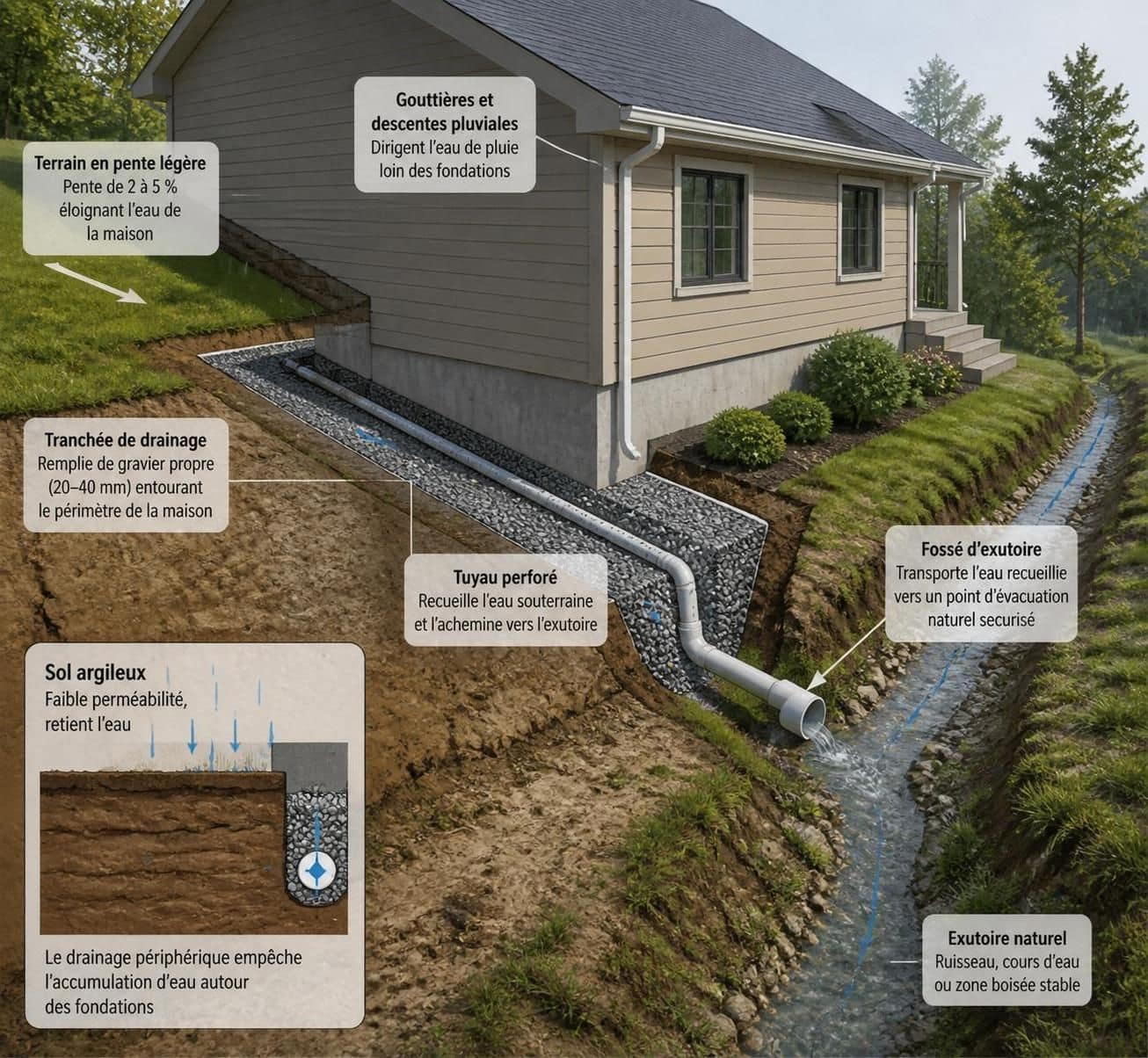 découvrez des conseils pratiques et efficaces pour améliorer le drainage autour de votre maison et protéger vos fondations contre l'humidité.